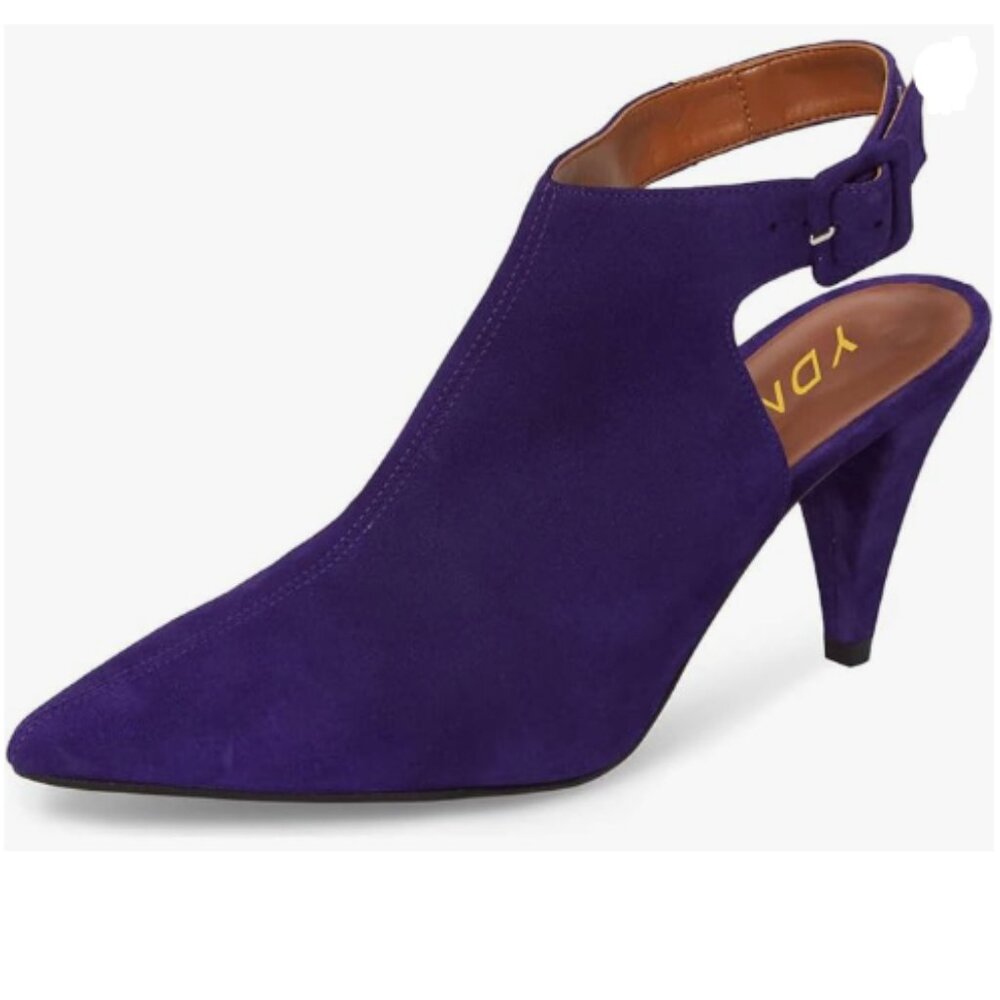 YDN Dark Purple Pointed Toe Cone High Heels Slingback Booties Ankle Strap Sandal